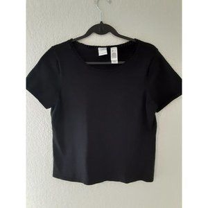 Emma James By Liz Claiborne Crochet Beaded Neck  Short Sleeve Black Shirt Top L